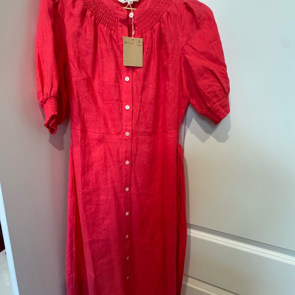 Boden Red Midi Button-Front Dress